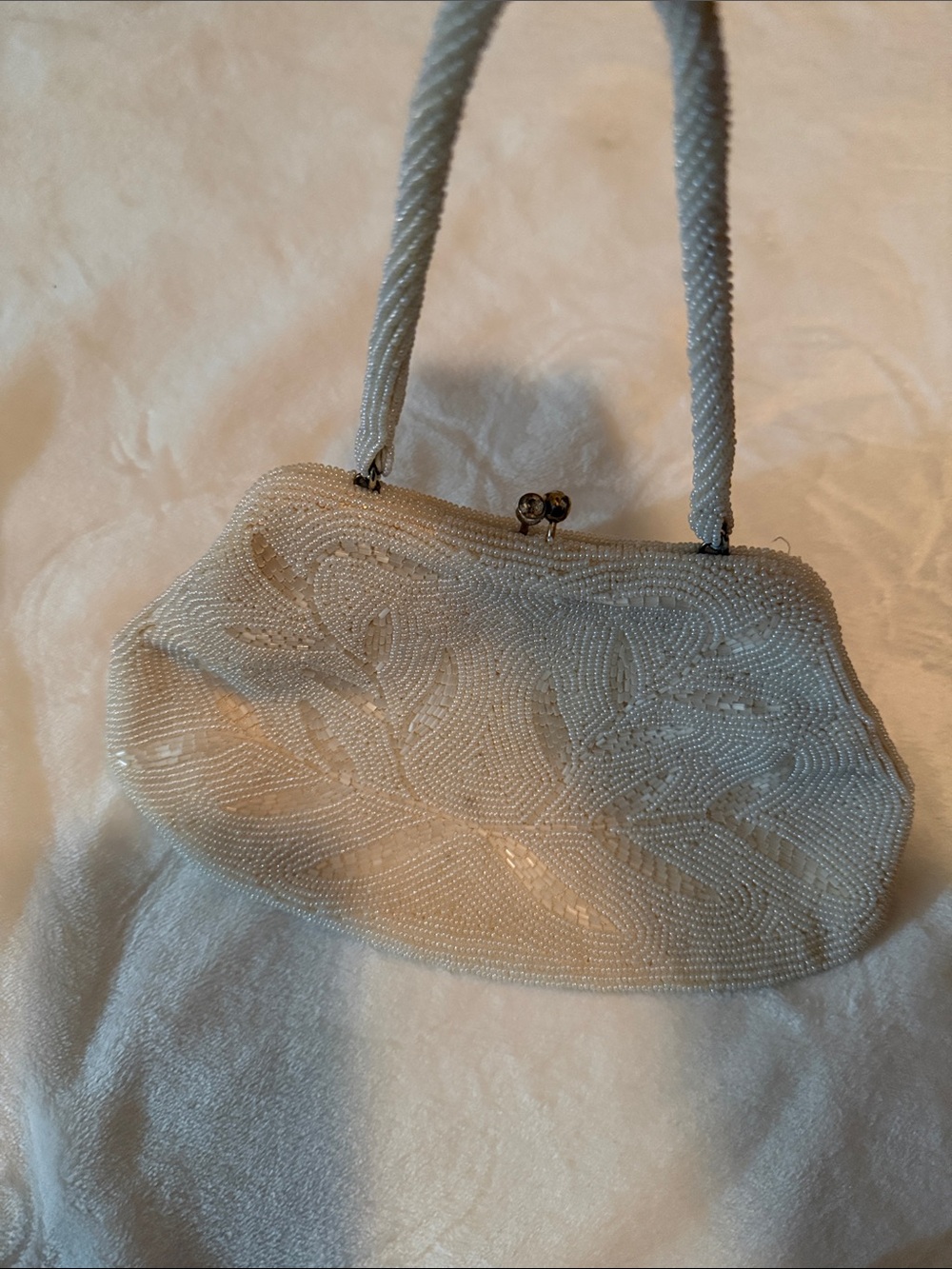Elegant White Beaded Women's Evening Handbag